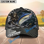 BlueJose Fishing Skull Angler Torn Metal Personalized Name Classic 3D Cap (13 Breeds)