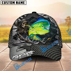 BlueJose Fishing Skull Angler Torn Metal Personalized Name Classic 3D Cap (13 Breeds)
