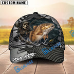 BlueJose Fishing Skull Angler Torn Metal Personalized Name Classic 3D Cap (13 Breeds)