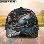 BlueJose Fishing Skull Angler Torn Metal Personalized Name Classic 3D Cap (13 Breeds)