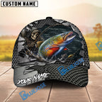 BlueJose Fishing Skull Angler Torn Metal Personalized Name Classic 3D Cap (13 Breeds)