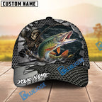 BlueJose Fishing Skull Angler Torn Metal Personalized Name Classic 3D Cap (13 Breeds)