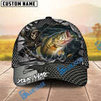 BlueJose Fishing Skull Angler Torn Metal Personalized Name Classic 3D Cap (13 Breeds)