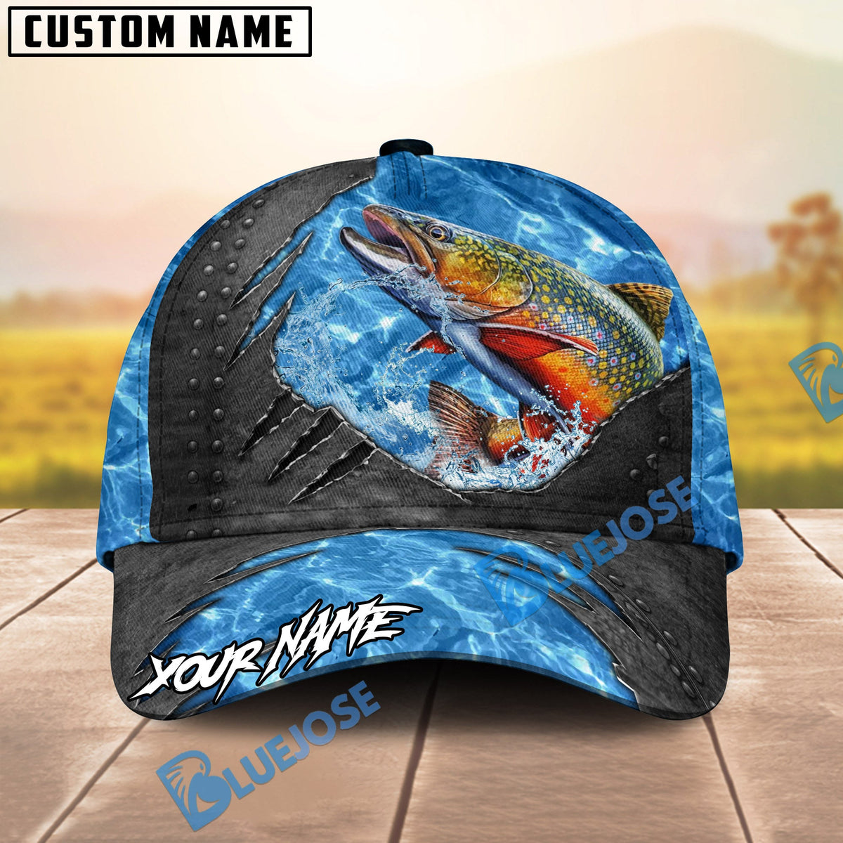 BlueJose Fishing Sea Metal Rip Personalized Name Classic 3D Cap (13 Breeds)