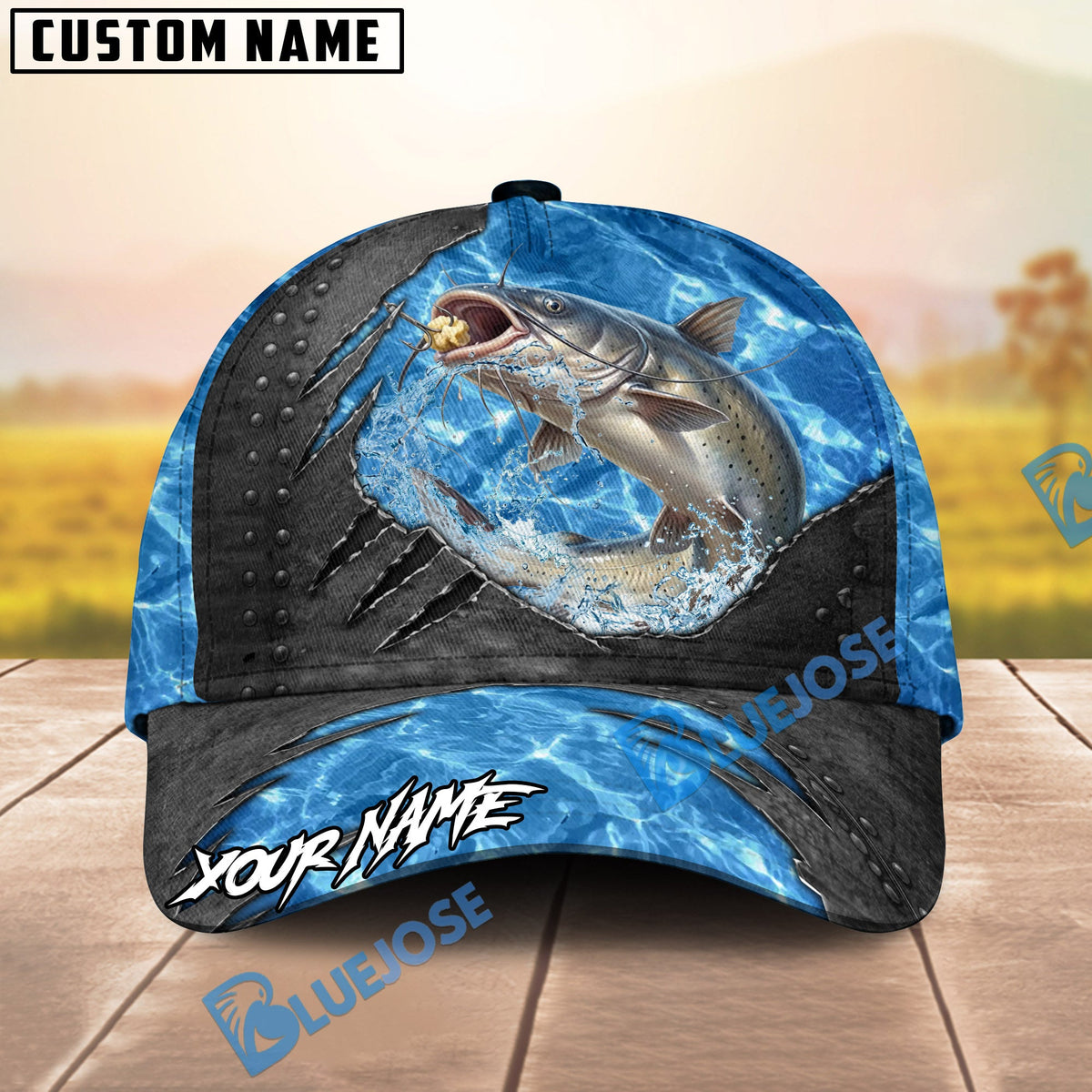 BlueJose Fishing Sea Metal Rip Personalized Name Classic 3D Cap (13 Breeds)