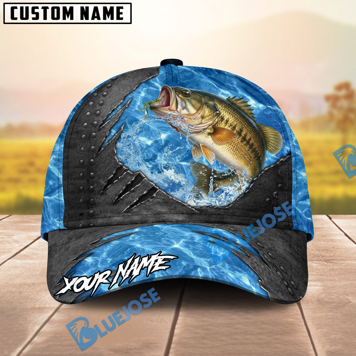 BlueJose Fishing Sea Metal Rip Personalized Name Classic 3D Cap (13 Breeds)