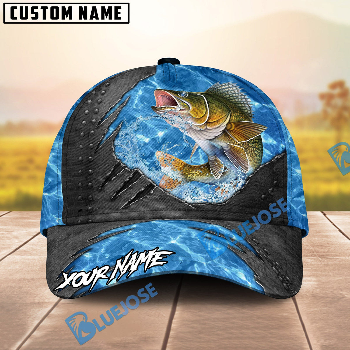 BlueJose Fishing Sea Metal Rip Personalized Name Classic 3D Cap (13 Breeds)