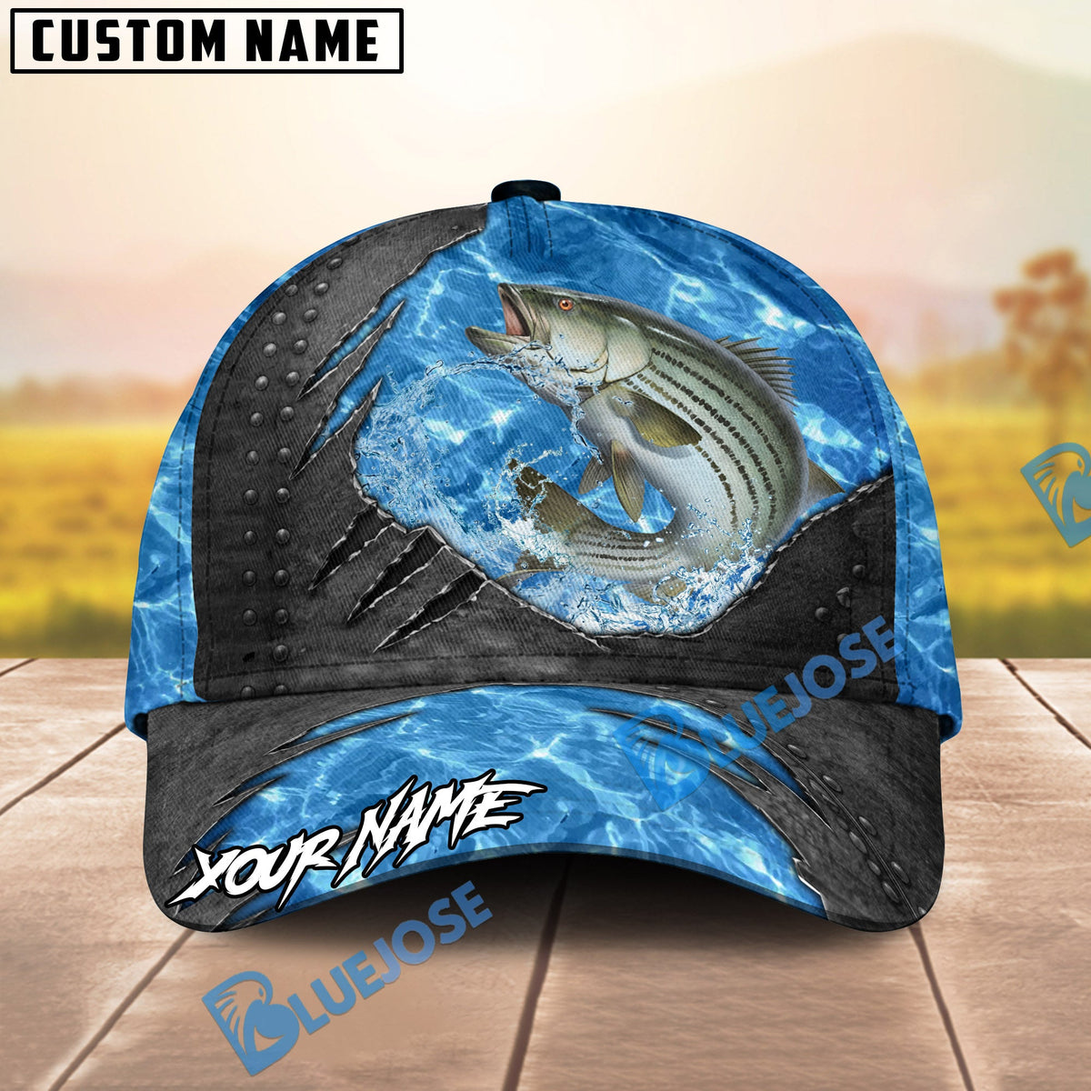 BlueJose Fishing Sea Metal Rip Personalized Name Classic 3D Cap (13 Breeds)