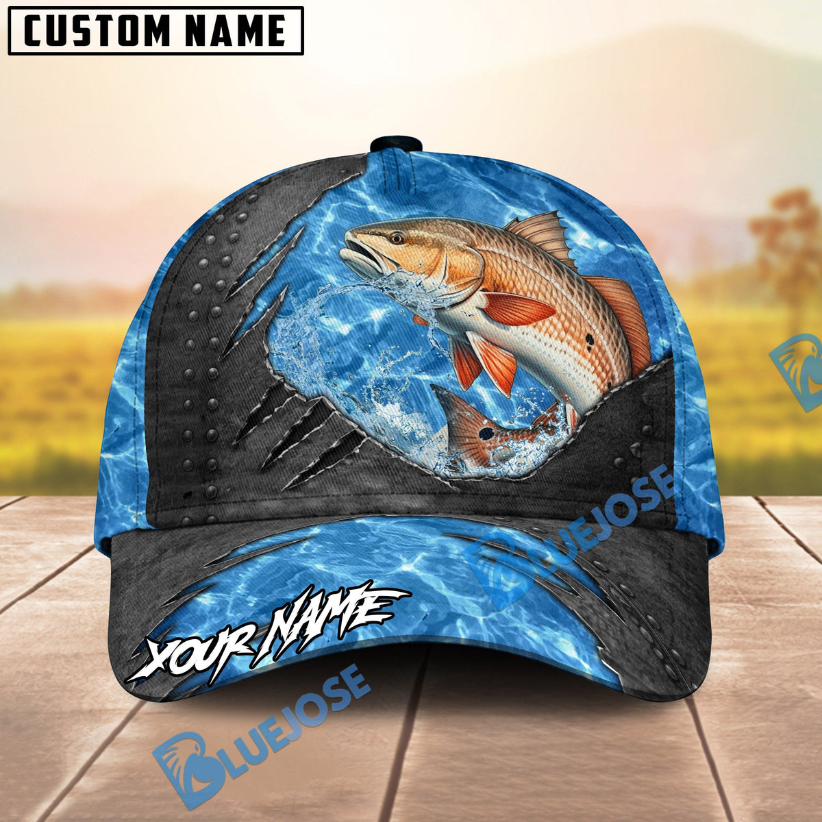 BlueJose Fishing Sea Metal Rip Personalized Name Classic 3D Cap (13 Breeds)