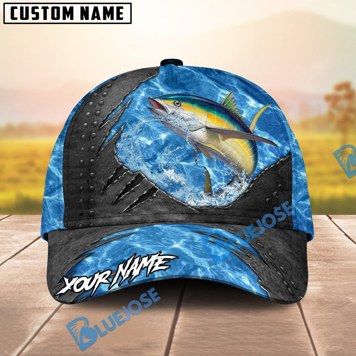 BlueJose Fishing Sea Metal Rip Personalized Name Classic 3D Cap (13 Breeds)