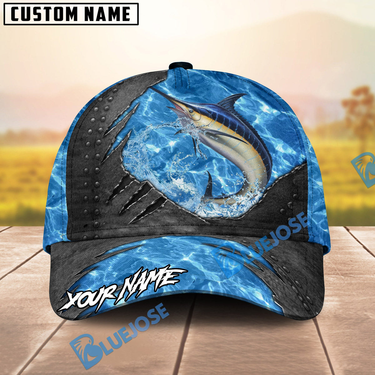 BlueJose Fishing Sea Metal Rip Personalized Name Classic 3D Cap (13 Breeds)