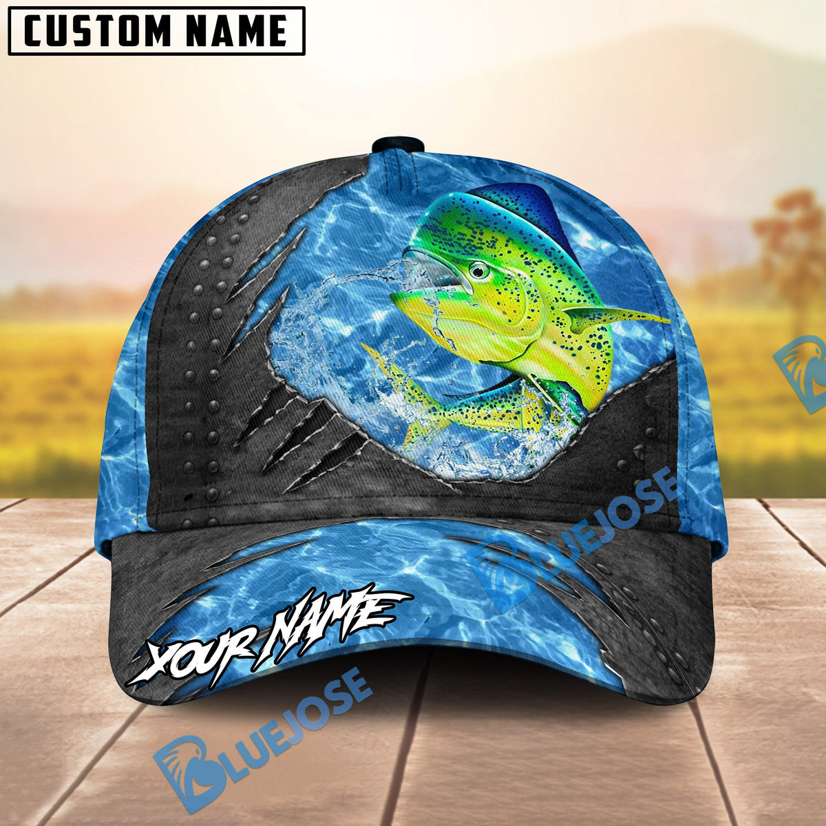 BlueJose Fishing Sea Metal Rip Personalized Name Classic 3D Cap (13 Breeds)
