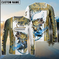BlueJose Bass Fishing Skinfish Golden Line Pattern New Custom Name & Team Name 3D Shirts