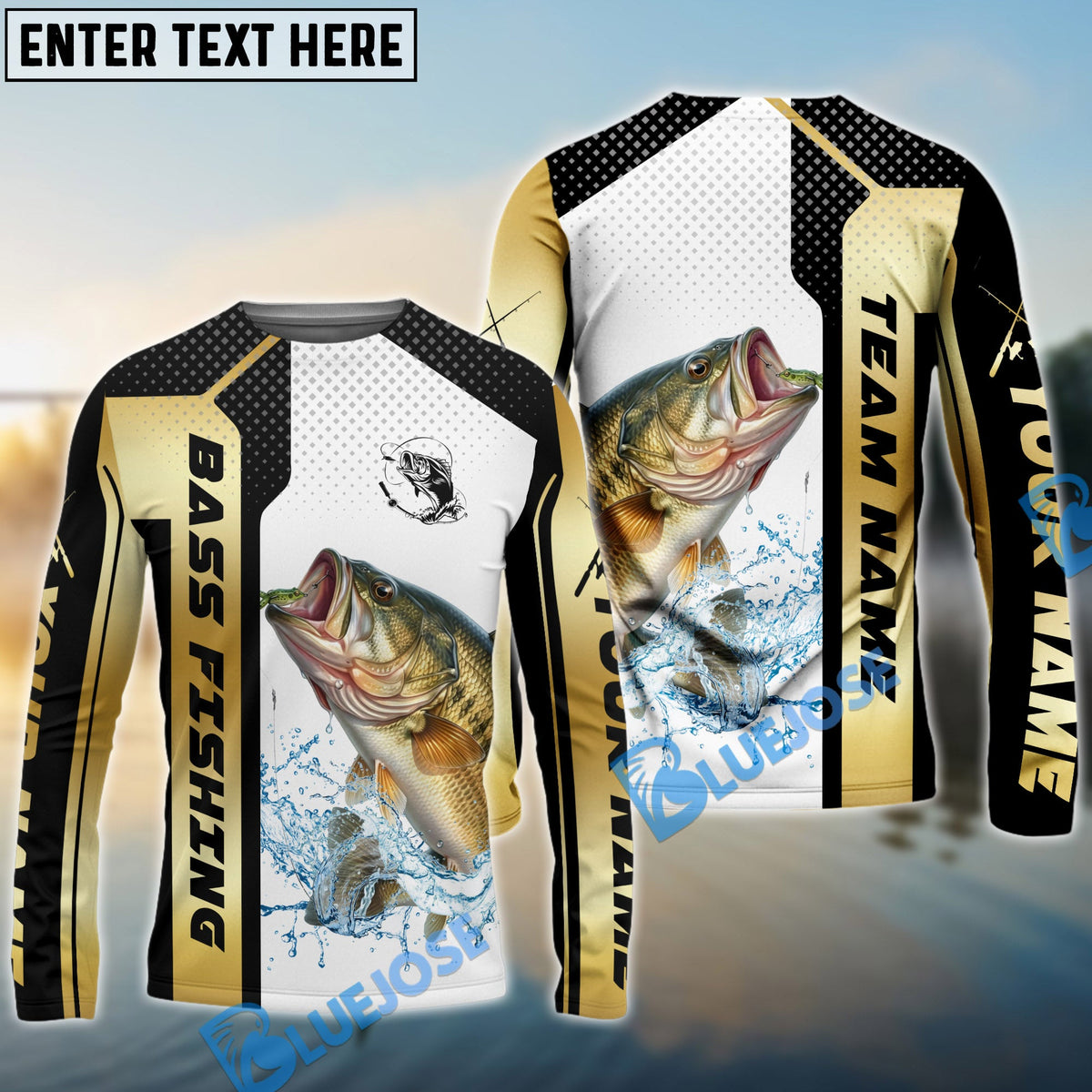 BlueJose Bass Fishing Golden Premium Dynamic Strike New Custom Name & Team Name 3D Shirts