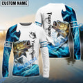 BlueJose Customize Name Bass Fishing Water & White 3D Shirts