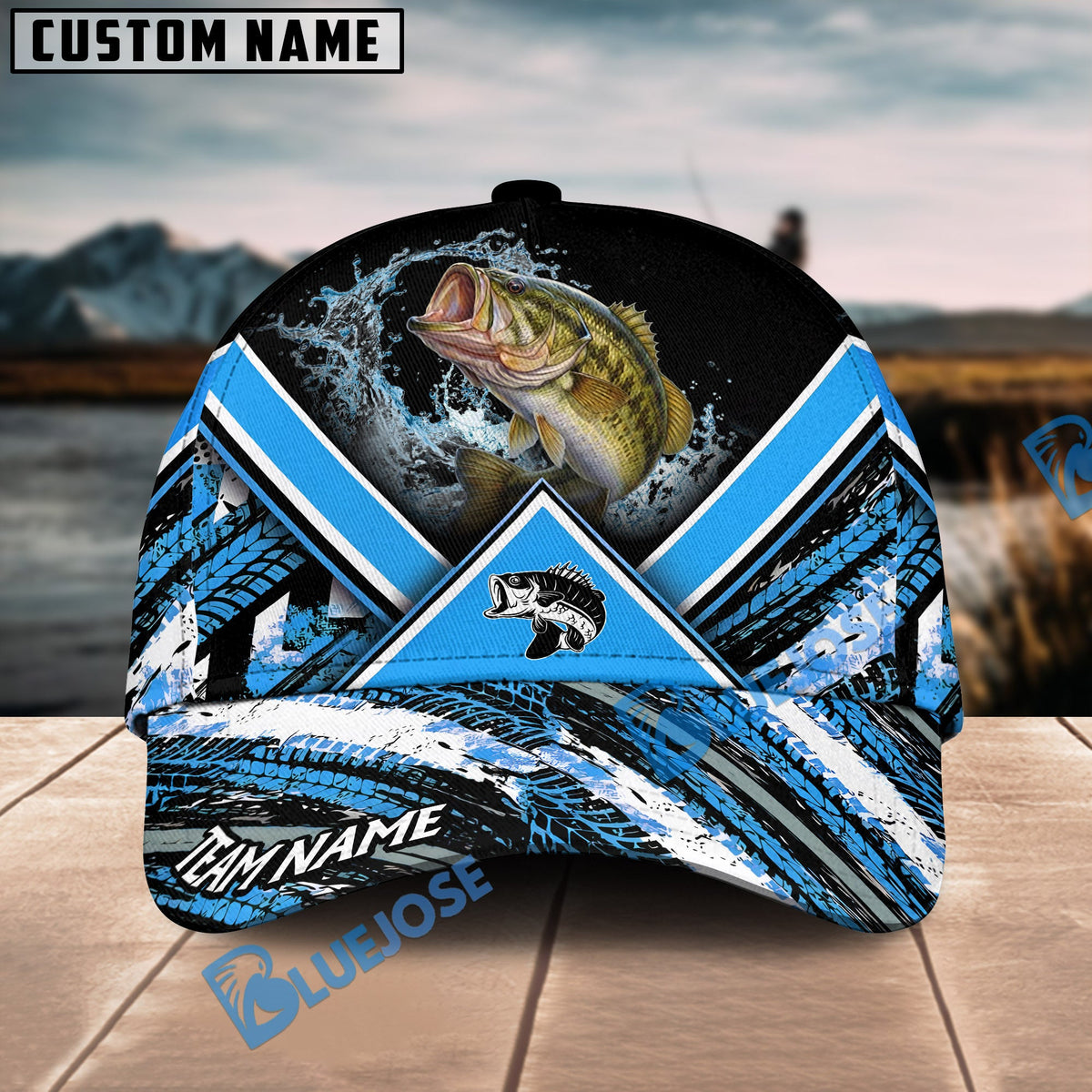 BlueJose Bass Fishing Blue Tire Triangle Pattern Personalized Cap