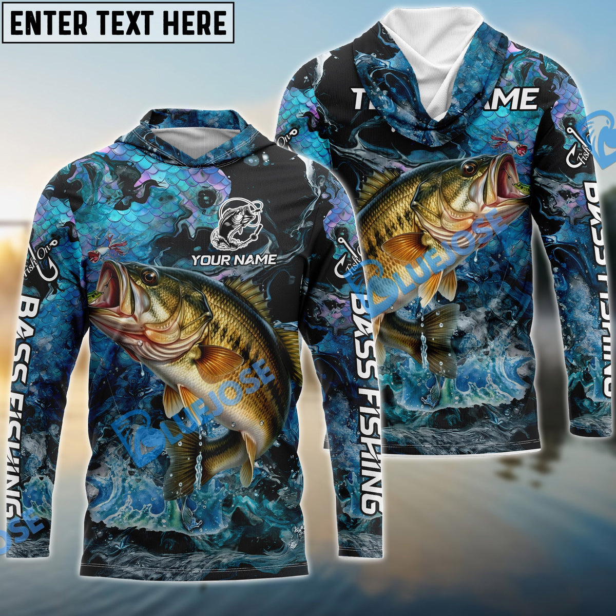BlueJose Bass Fishing Blue Fishing Skin Pattern Name & Team Name 3D Shirts