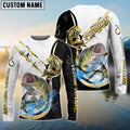 BlueJose Bass Fishing Black Golden Hook Name & Team Name 3D Shirts