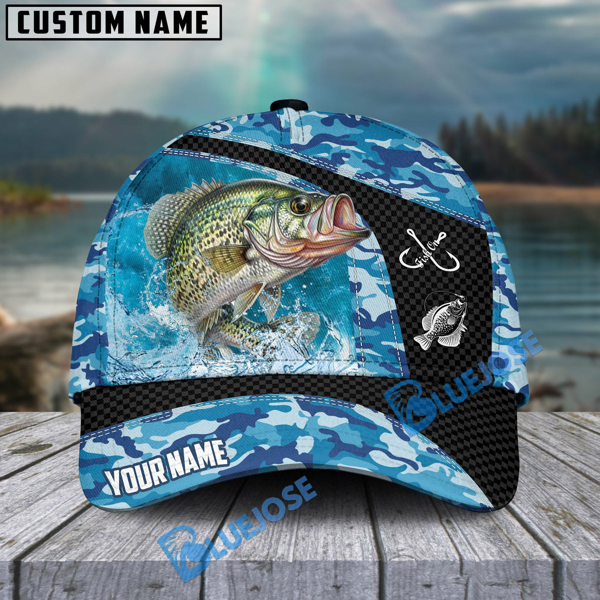 BlueJose Crappie Fishing Blue Camo Personalized Cap