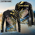BlueJose Bass Fishing Gold Black Pattern Design Name & Team Name 3D Shirts