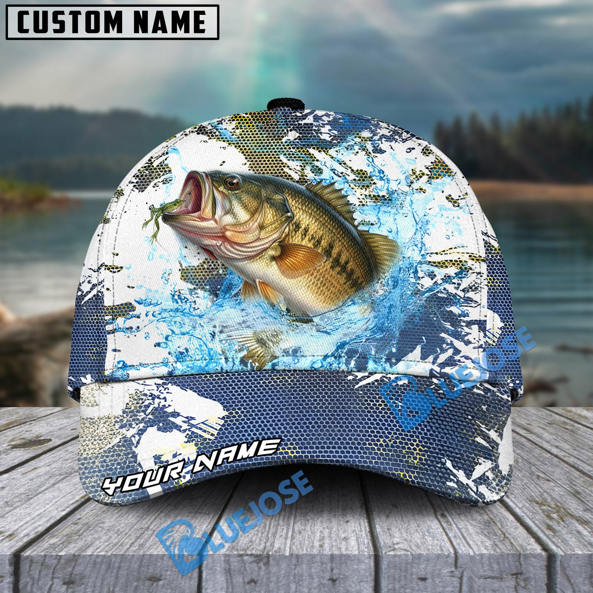 BlueJose Bass Fishing Hooked On Victory Personalized Cap