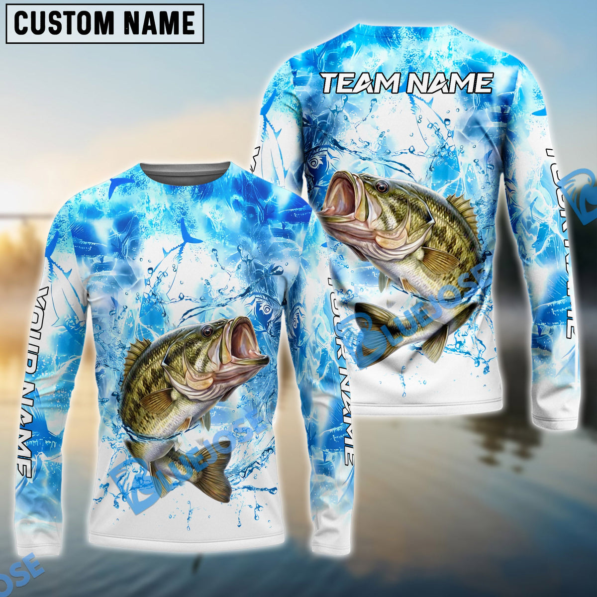 BlueJose Bass Fishing Blue Sea Catching Design Name & Team Name 3D Shirts