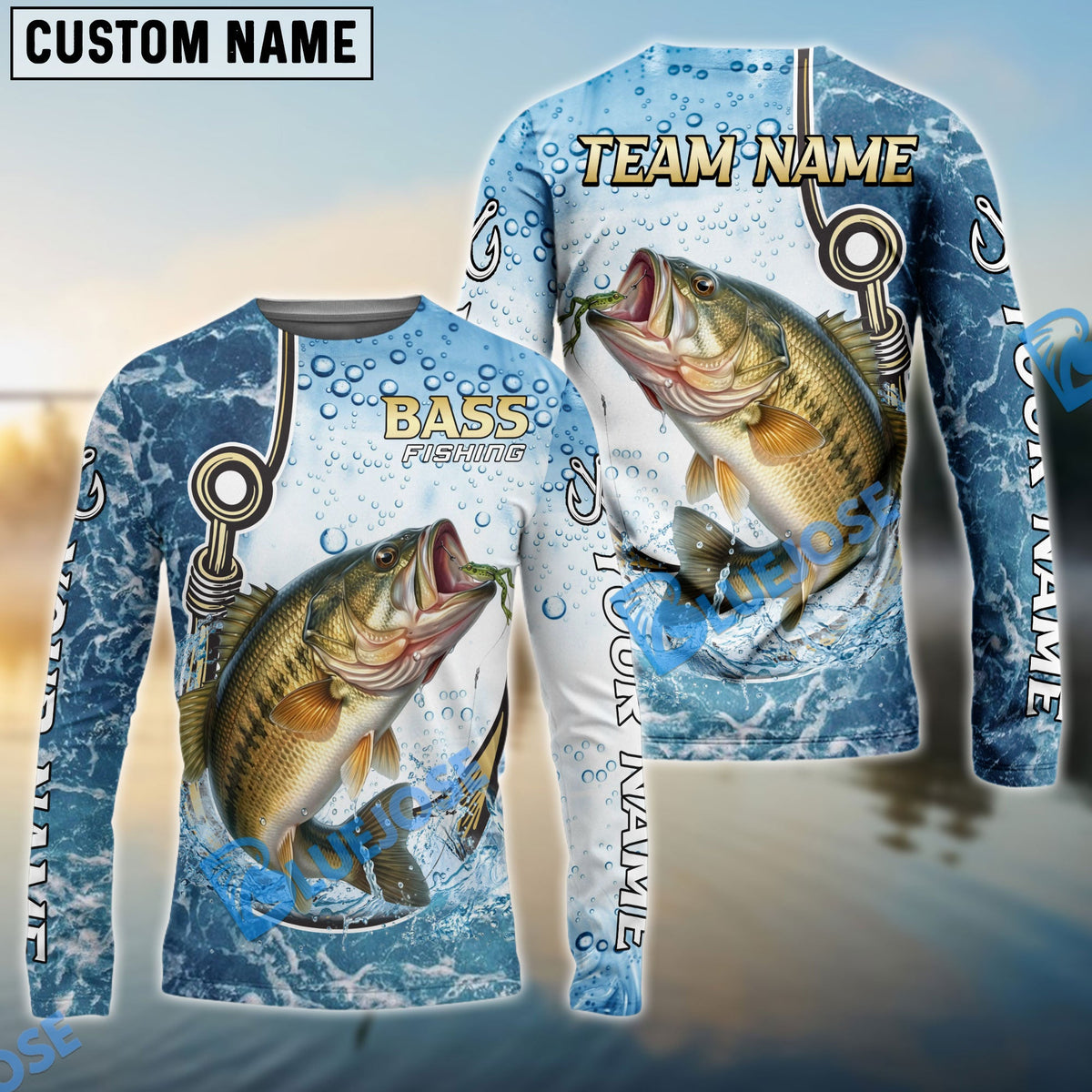 BlueJose Bass Fishing Golden Hook Graphic Sport Custom Name & Team Name 3D Shirts