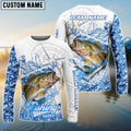 BlueJose Bass Fishing Blue Camouflage Compass Hook Design Pattern Custom Name & Team Name 3D Shirts