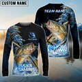 BlueJose Bass Fishing Hooked Jump Splash Custom Name & Team Name 3D Shirts