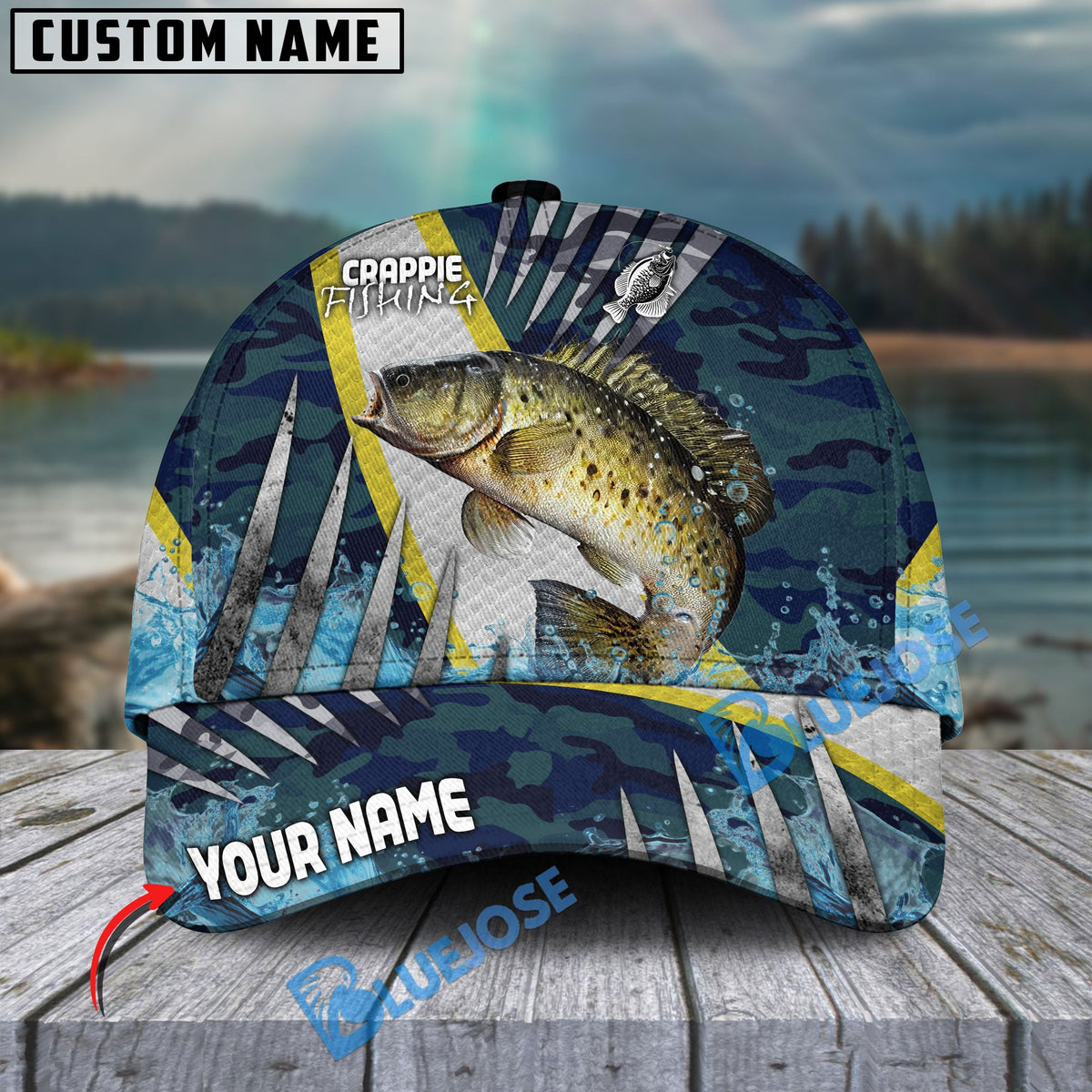 BlueJose Crappie Fishing Cod Water Blue Personalized Cap