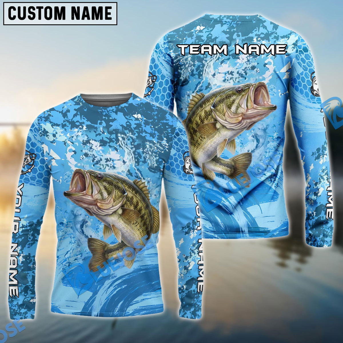 BlueJose Bass Fishing Catch The Blue Wave Custom Name & Team Name 3D Shirts
