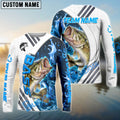 BlueJose Bass Fishing White Blue Lava Sport Custom Name & Team Name 3D Shirts