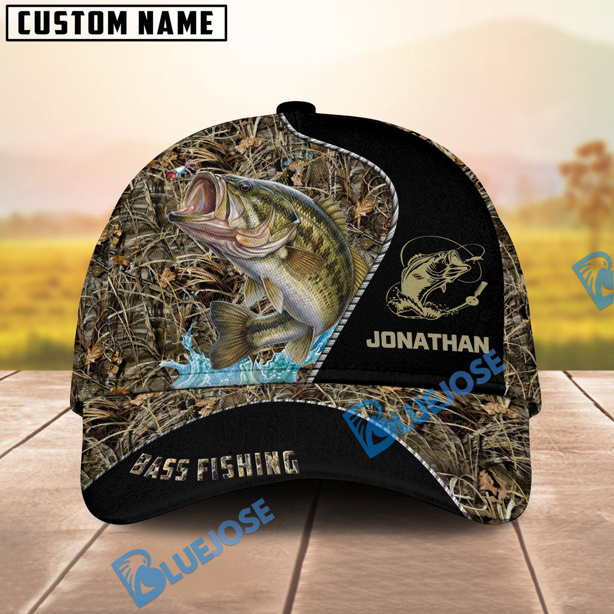 BlueJose Personalized Bass Fishing Grass Cap