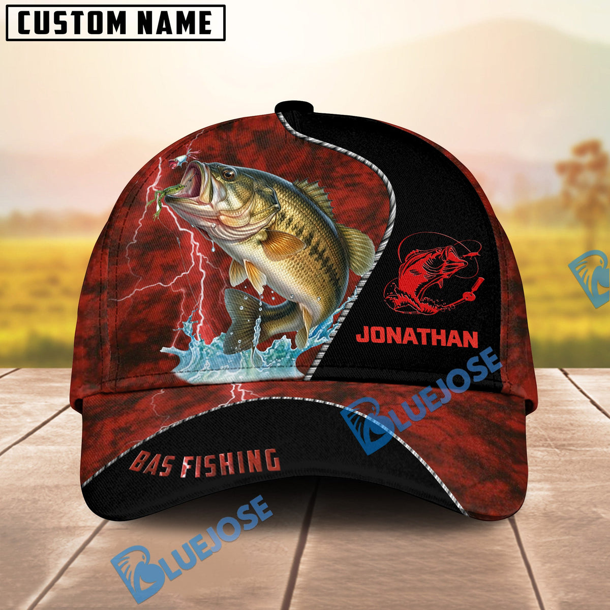 BlueJose  Personalized Bass Fishing Red Cap
