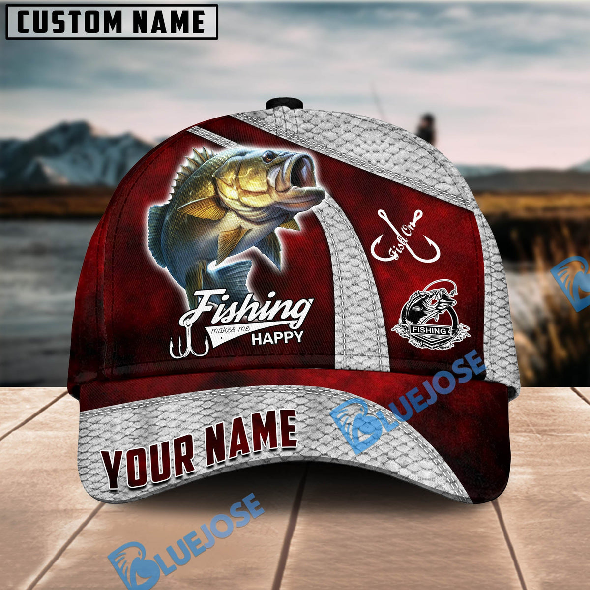 BlueJose Personalized Large Mouth Bass Fishing Classic Red Cap