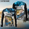 BlueJose Bass Fishing Blue Flame Smoke Grid Pattern  Custom Name & Team Name Shirts
