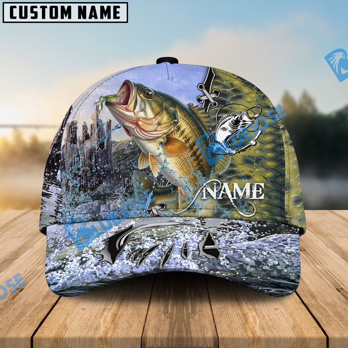 BlueJose Personalized Clear Water Skin Bass Fishing Classic Cap