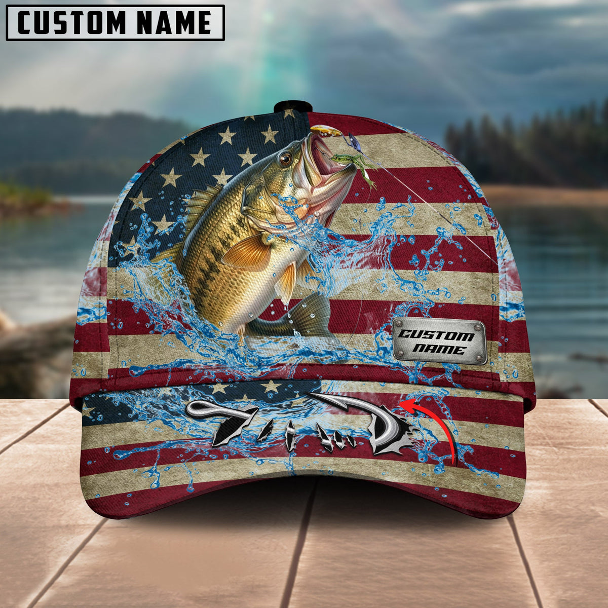 BlueJose Personalized American Bass Water Splash FIshing Classic Cap
