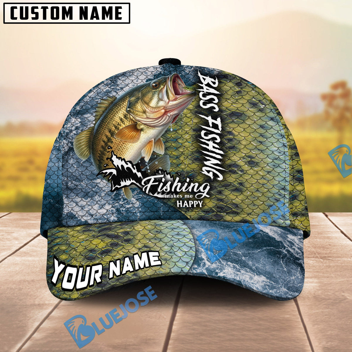 BlueJose Personalized Bass Fishing Skin Seawave Classic Cap