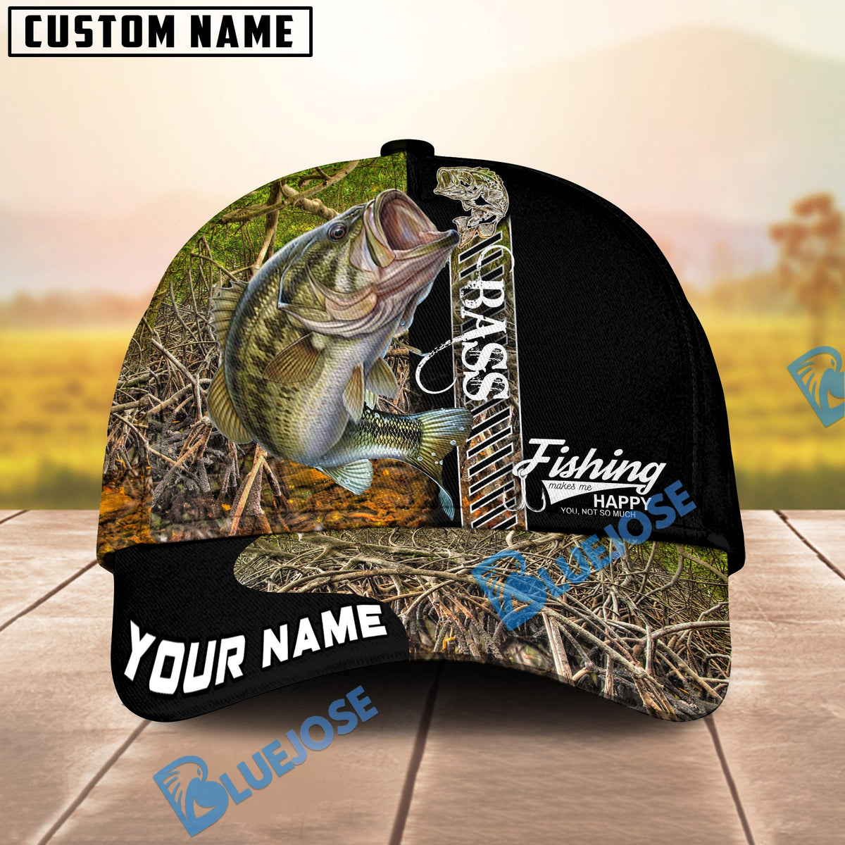 BlueJose Personalized Bass Fishing Jungle Camo Classic Cap