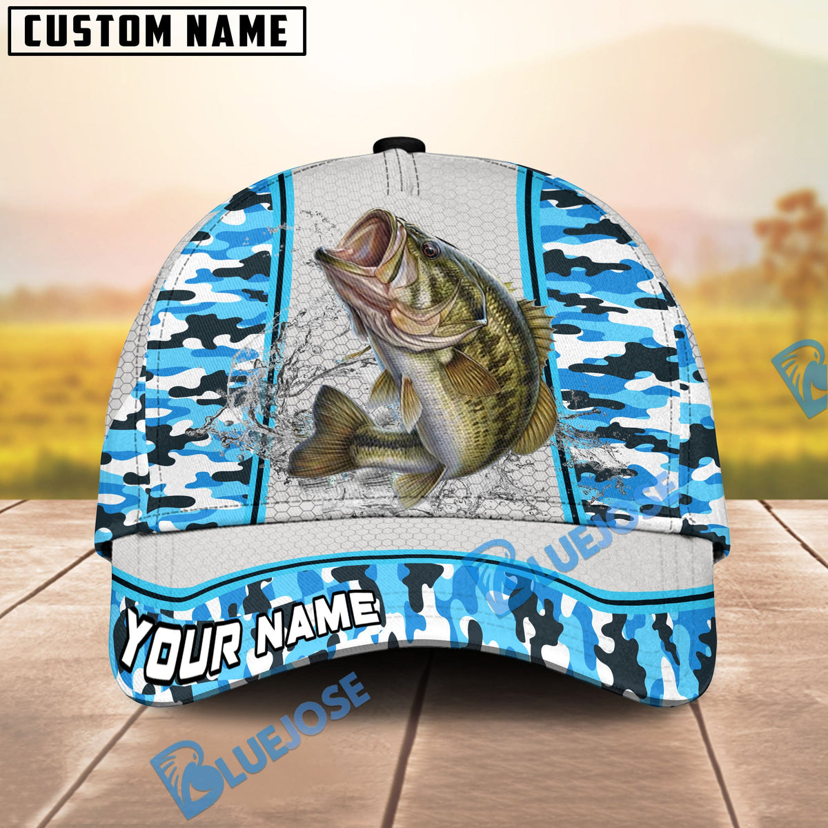 BlueJose Personalized Bass Fishing Light Blue Camo Sport Classic Cap
