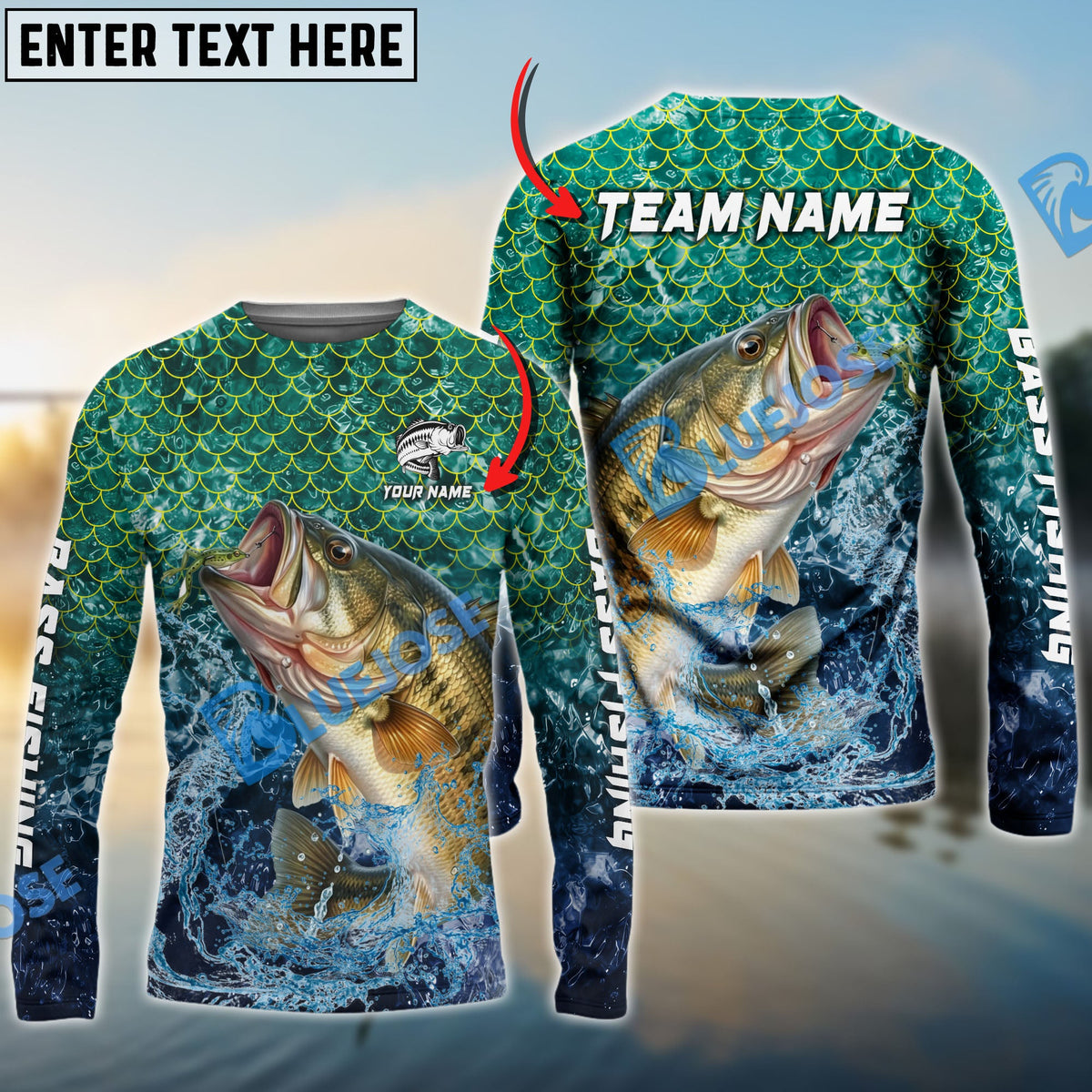 BlueJose Bass Fishing Yellow Fin Sport Custom Name & Team Name 3D Shirts