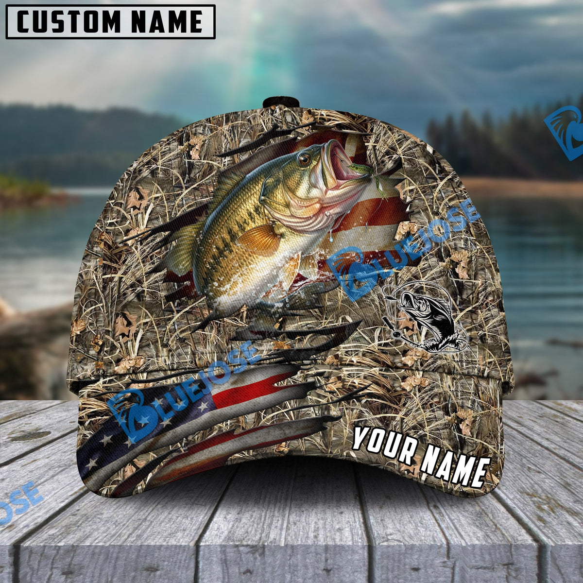 BlueJose Personalized Large Mouth Bass Premium Crack Camo Fishing Classic Cap