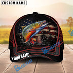 BlueJose Fishing American Flag Black Red Personalized Cap (13 Breeds)