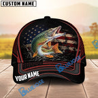 BlueJose Fishing American Flag Black Red Personalized Cap (13 Breeds)