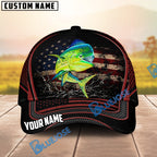 BlueJose Fishing American Flag Black Red Personalized Cap (13 Breeds)