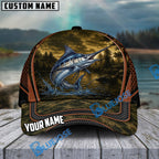 BlueJose Fishing Forest Camo Orange Trim Personalized Cap (13 Breeds)