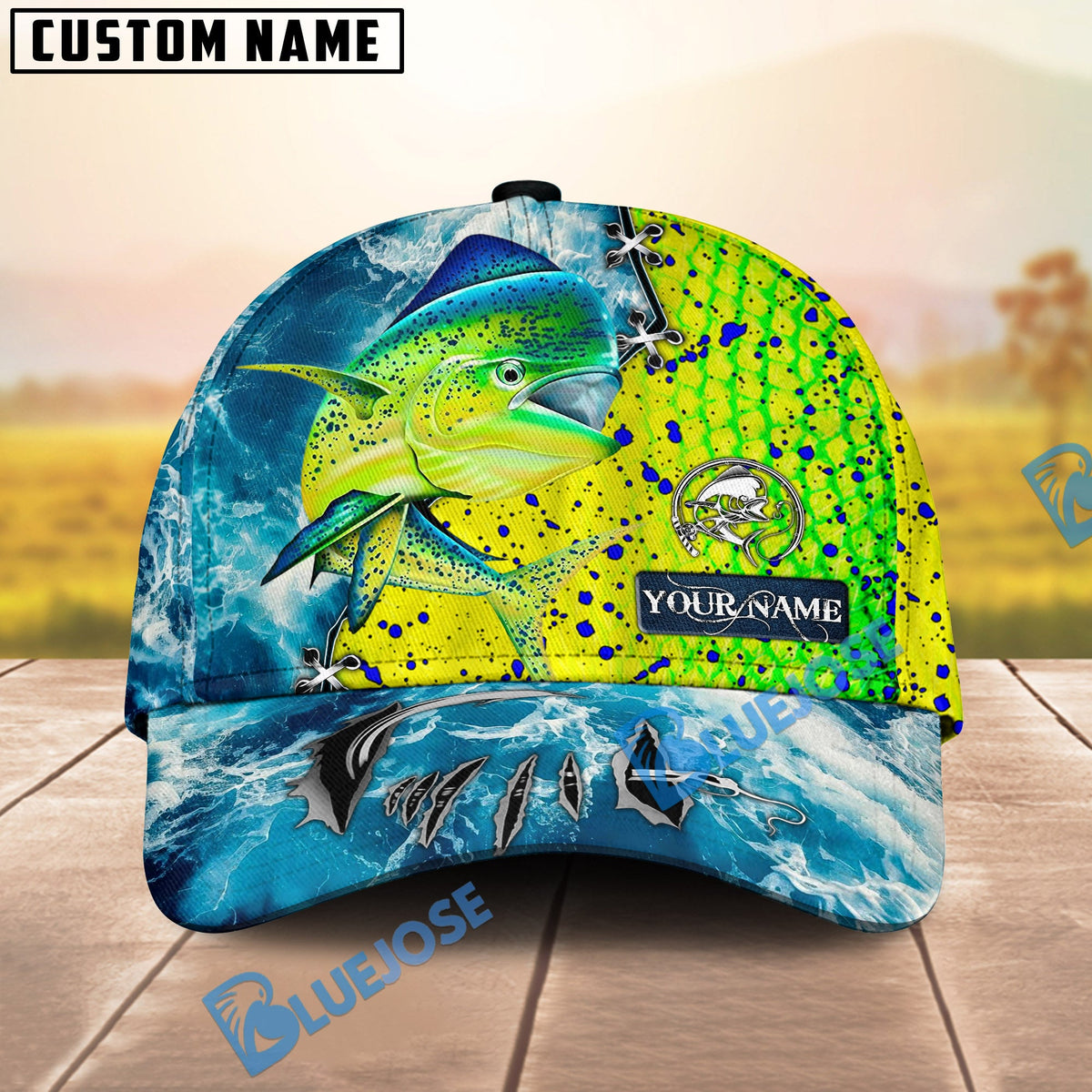 BlueJose Fishing Ocean Splash Fish Scale Personalized Cap (13 Breeds)