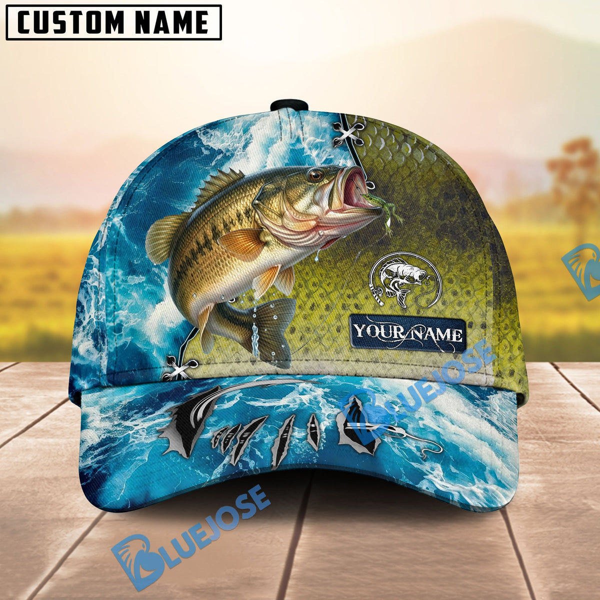 BlueJose Fishing Ocean Splash Fish Scale Personalized Cap (13 Breeds)