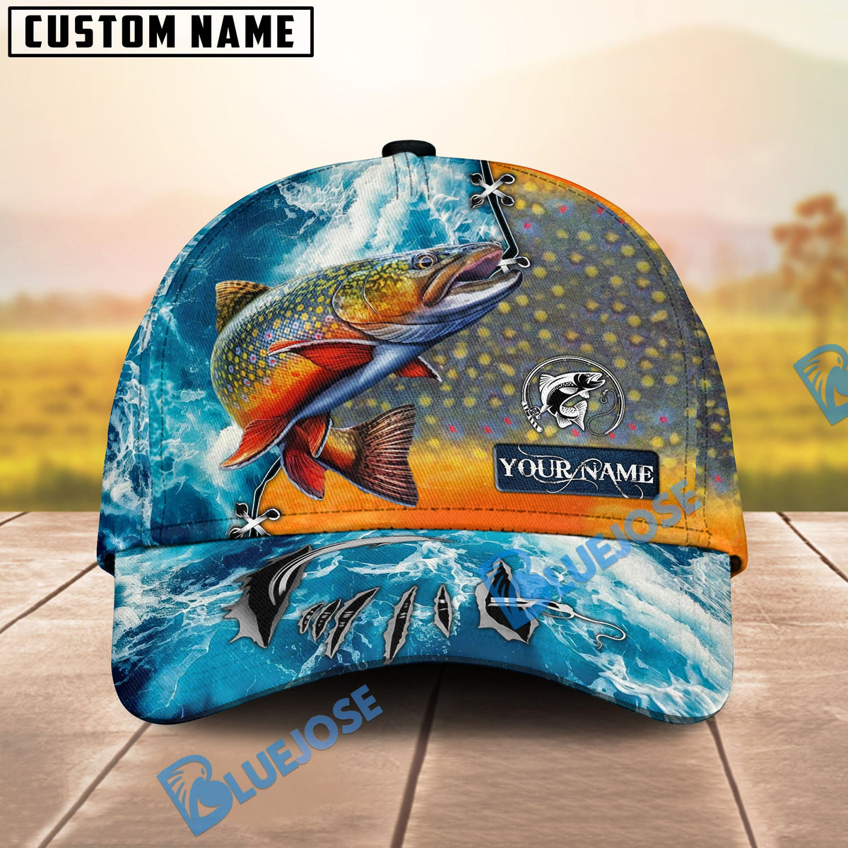 BlueJose Fishing Ocean Splash Fish Scale Personalized Cap (13 Breeds)